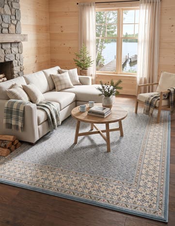 Ivory and Light Blue Nain Design Rug