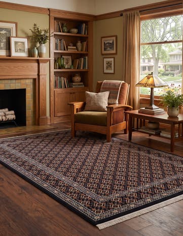 Navy Blue Nain Design Rug