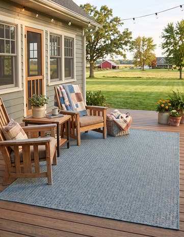 Aqua Blue Easy-Clean Checkered Indoor / Outdoor Rug