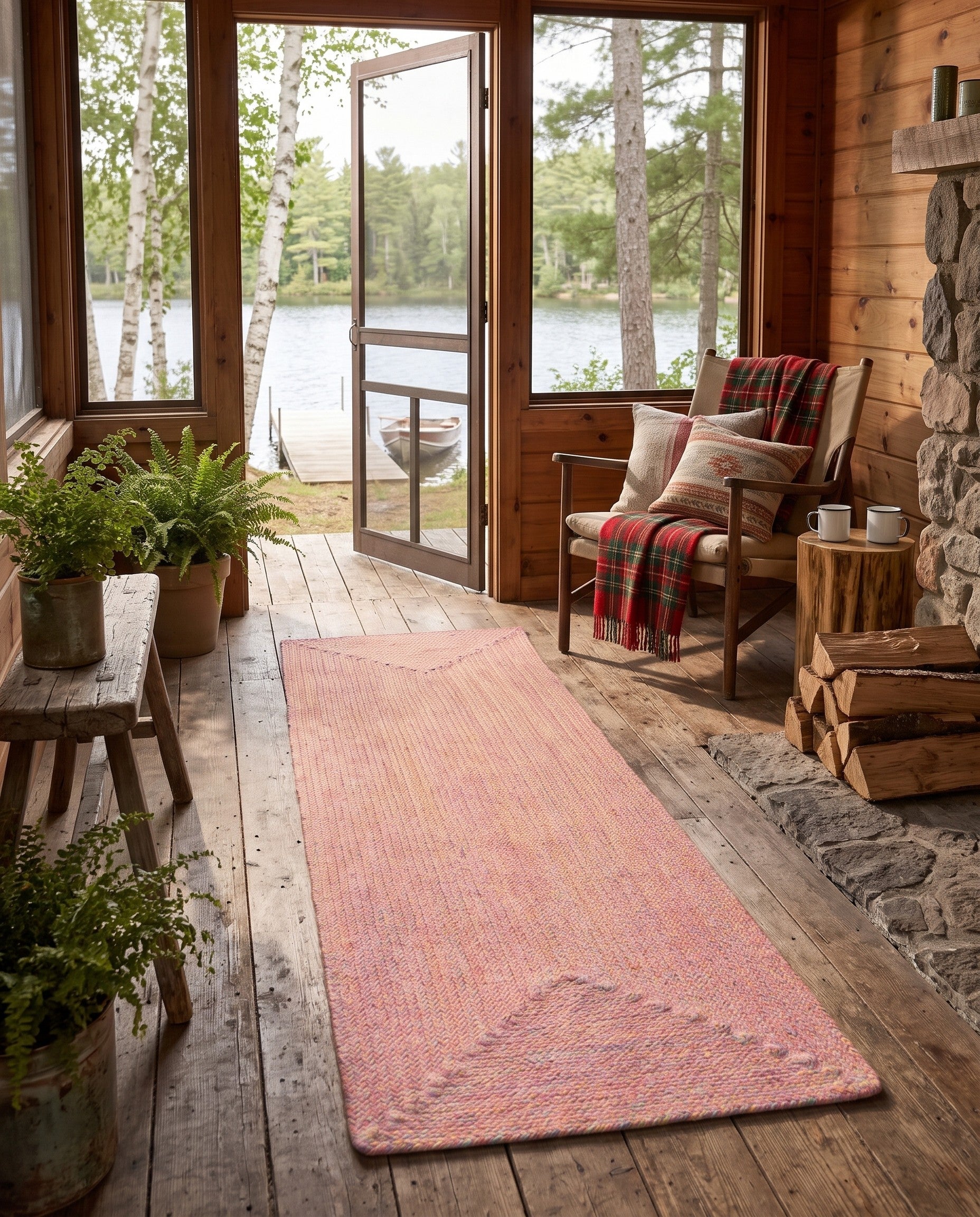 Multi Pink Hand Braided Eco Verse Washable Indoor / Outdoor Runner Rug
