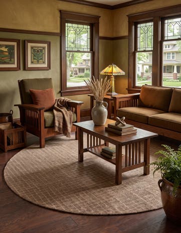 Cappucino Brown Heritage Line Wool Round Rug