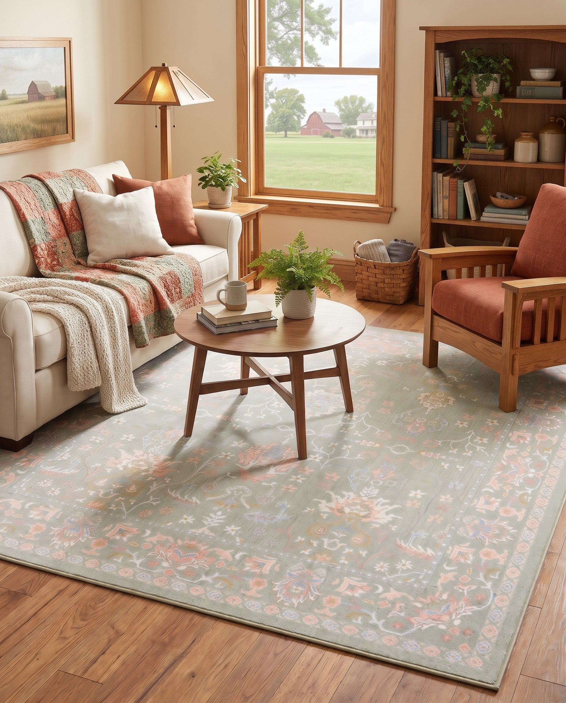 Light Green Kamala Washable Square Rug