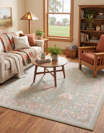 Light Green Kamala Washable Square Rug
