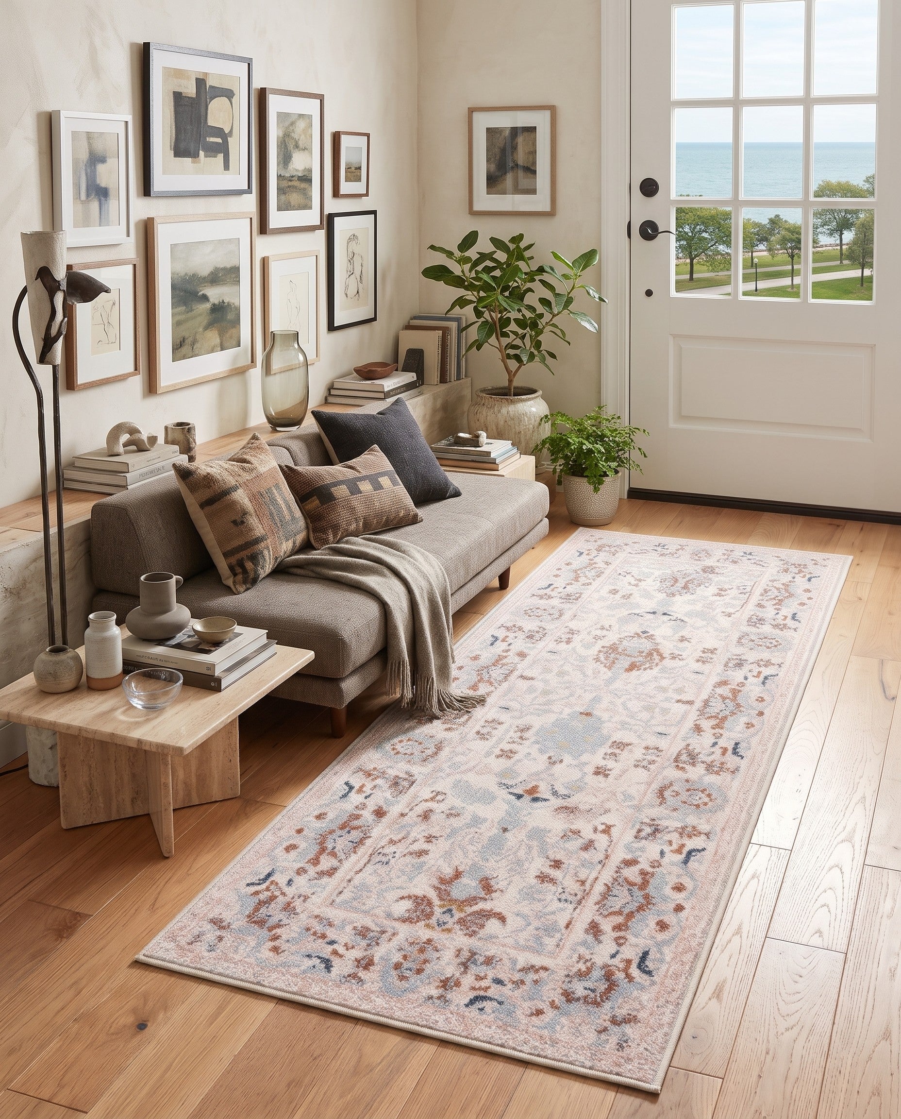 Ivory Kamala Washable Runner Rug