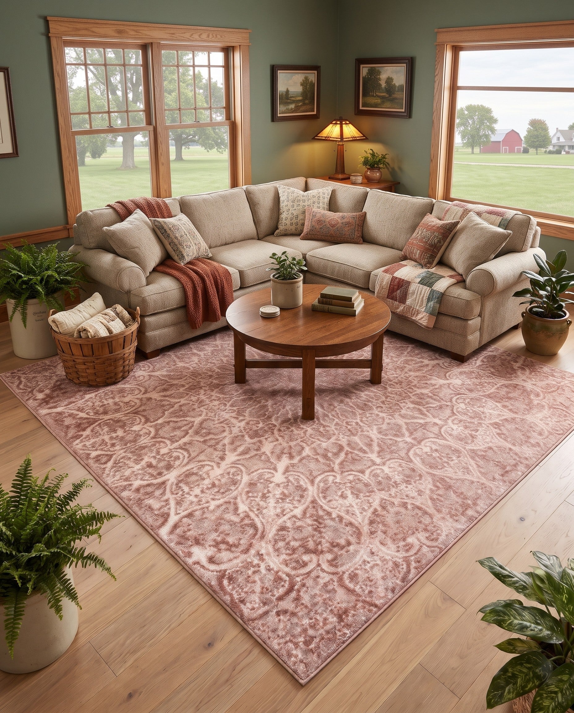 Rose Pink and Ivory Monte Carlo Square Rug