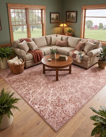 Rose Pink and Ivory Monte Carlo Estelle Square Rug