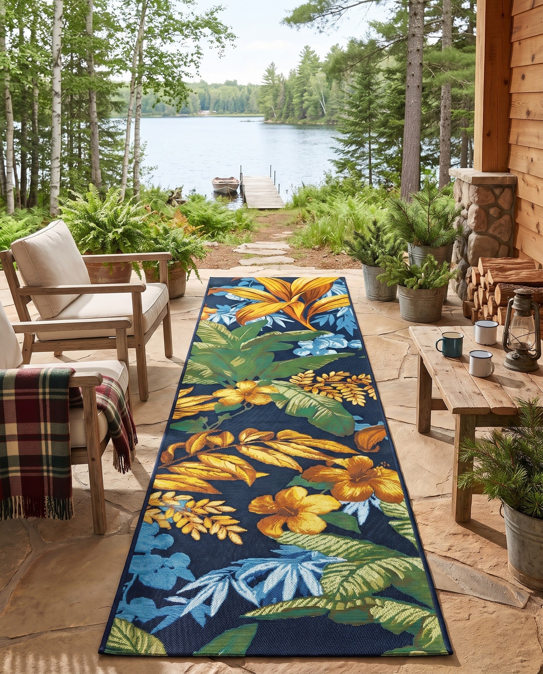 Easy-Clean Botanical Indoor / Outdoor Runner Rug