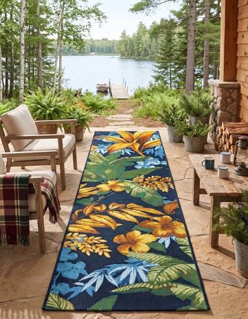 Easy-Clean Botanical Indoor / Outdoor Runner Rug