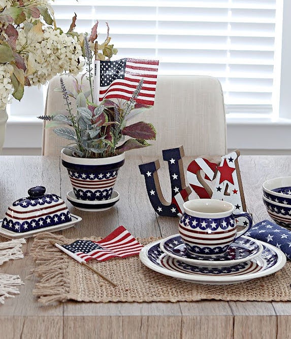 Detail image of Zaklady Stars & Stripes Dining Plates & Bowls — Polish Pottery