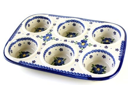Detail image of Vena Spring Blossom Muffin Pan — Polish Pottery