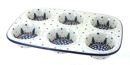Ceramika Artystyczna Rustic Pines Muffin Pan — Polish Pottery