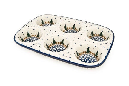Detail image of Ceramika Artystyczna Rustic Pines Muffin Pan — Polish Pottery
