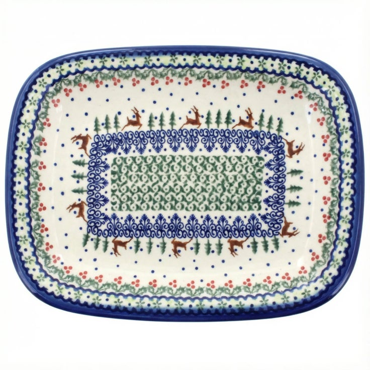 Detail image of Vena Reindeer Delight Medium Serving Piece — Polish Pottery