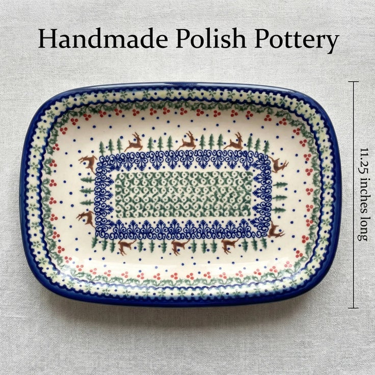 Detail image of Vena Reindeer Delight Medium Serving Piece — Polish Pottery