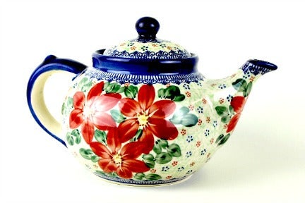 Vena Poinsettia Teapot — Polish Pottery