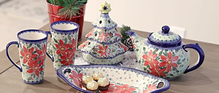 Vena Poinsettia Teapot — Polish Pottery