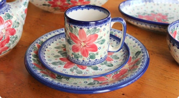 Detail image of Vena Poinsettia Mug — Polish Pottery