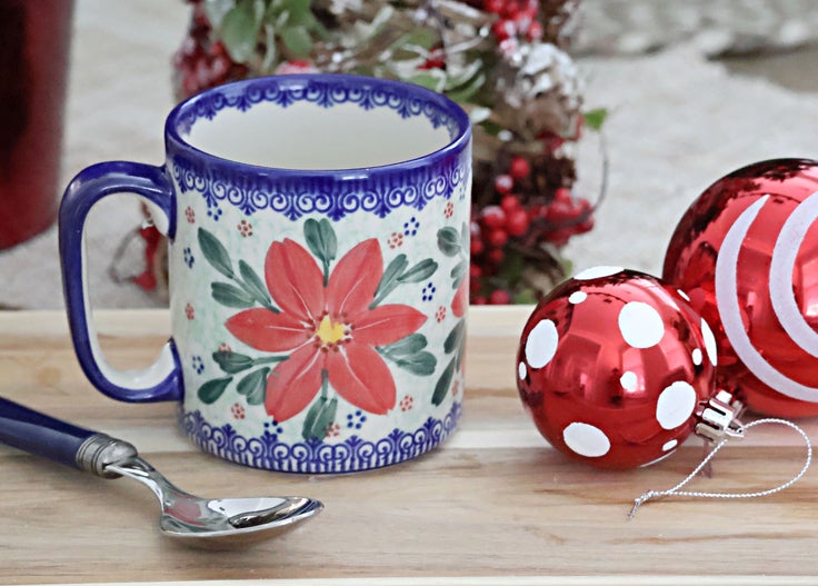 Detail image of Vena Poinsettia Mug — Polish Pottery
