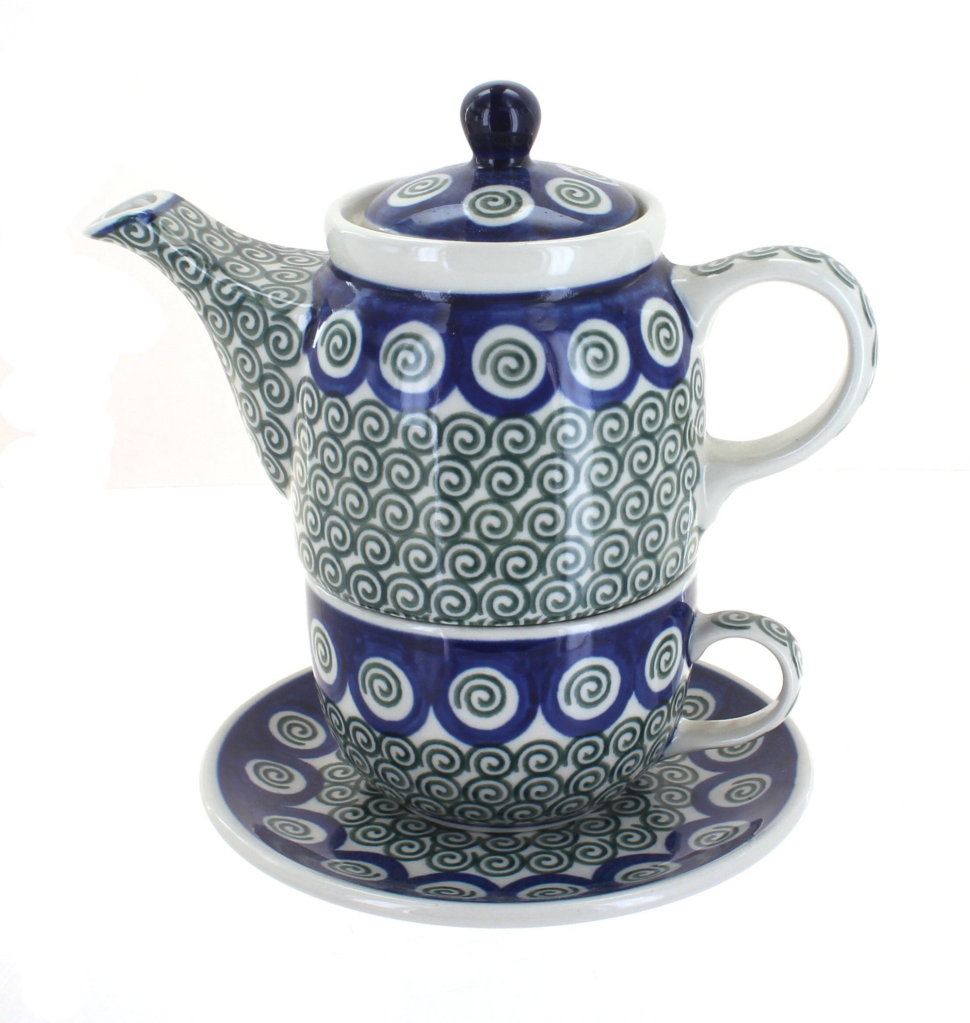 Ceramika Artystyczna Peacock Swirl Teapot — Polish Pottery
