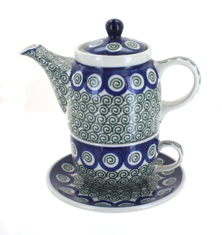 Ceramika Artystyczna Peacock Swirl Teapot — Polish Pottery