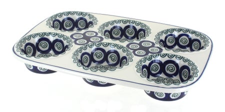 Ceramika Artystyczna Peacock Swirl Muffin Pan — Polish Pottery