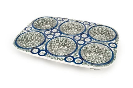 Detail image of Ceramika Artystyczna Peacock Swirl Muffin Pan — Polish Pottery