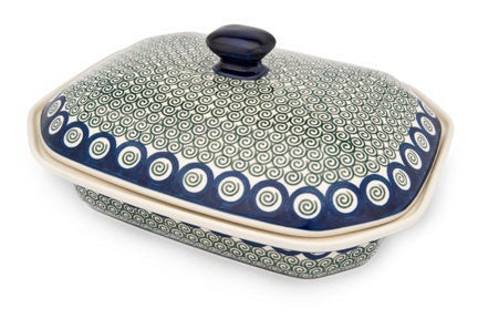 Detail image of Ceramika Artystyczna Peacock Swirl Large Bakeware — Polish Pottery