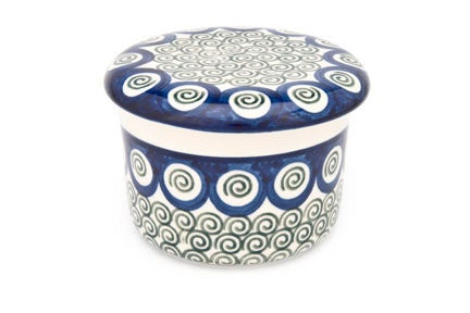 Detail image of Ceramika Artystyczna Peacock Swirl Butter Dish — Polish Pottery
