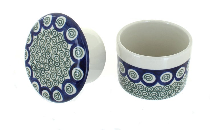 Detail image of Ceramika Artystyczna Peacock Swirl Butter Dish — Polish Pottery