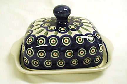 Detail image of Zaklady Peacock Butter Dish — Polish Pottery