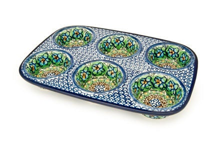 Detail image of Ceramika Artystyczna Mardi Gras Muffin Pan — Polish Pottery