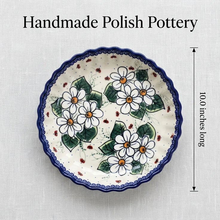 Detail image of Vena Ladybug Pie Plate — Polish Pottery