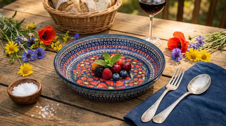 Zaklady Jungle Flower Pie Plate — Polish Pottery