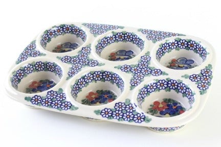 Detail image of Vena Garden Butterfly Muffin Pan — Polish Pottery