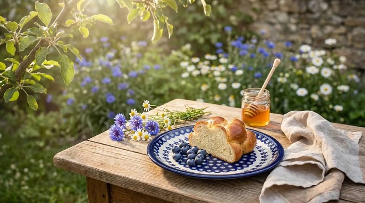 Detail image of Zaklady Flowering Peacock Dining Plates & Bowls — Polish Pottery