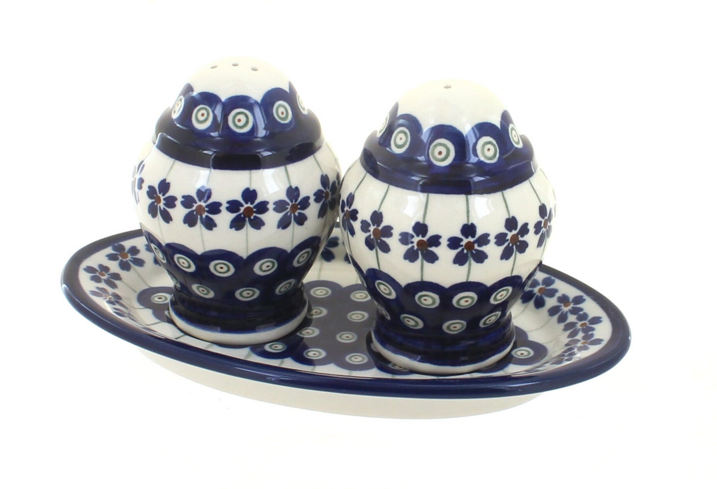 Zaklady Flowering Peacock Salt & Pepper Shaker — Polish Pottery