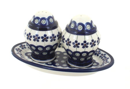 Zaklady Flowering Peacock Salt & Pepper Shaker — Polish Pottery
