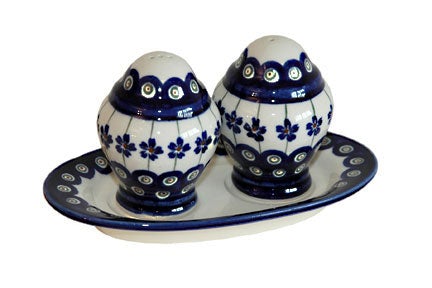Detail image of Zaklady Flowering Peacock Salt & Pepper Shaker — Polish Pottery