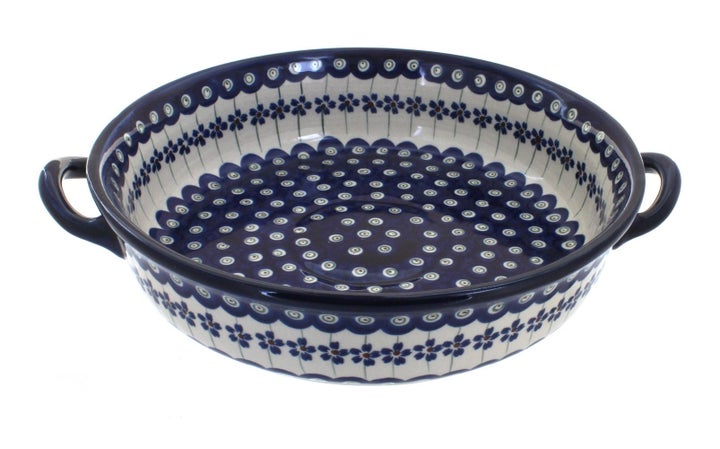 Zaklady Flowering Peacock Medium Bakeware — Polish Pottery