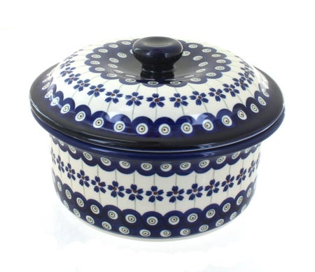 Zaklady Flowering Peacock Medium Bakeware — Polish Pottery