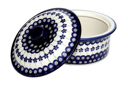 Detail image of Zaklady Flowering Peacock Medium Bakeware — Polish Pottery
