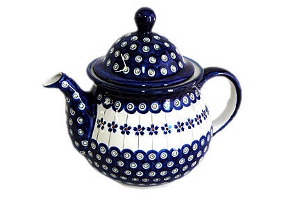 Detail image of Zaklady Flowering Peacock Teapot — Polish Pottery