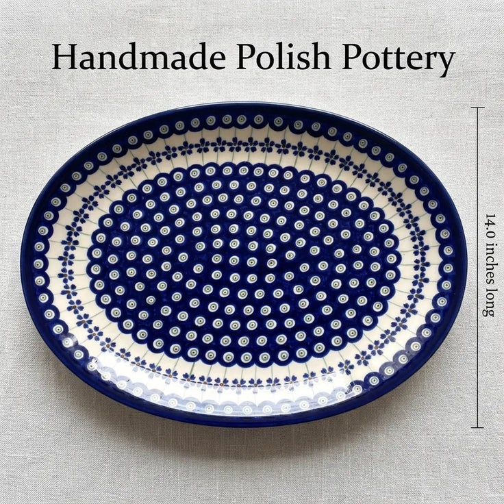 Detail image of Zaklady Flowering Peacock Large Serving Piece — Polish Pottery