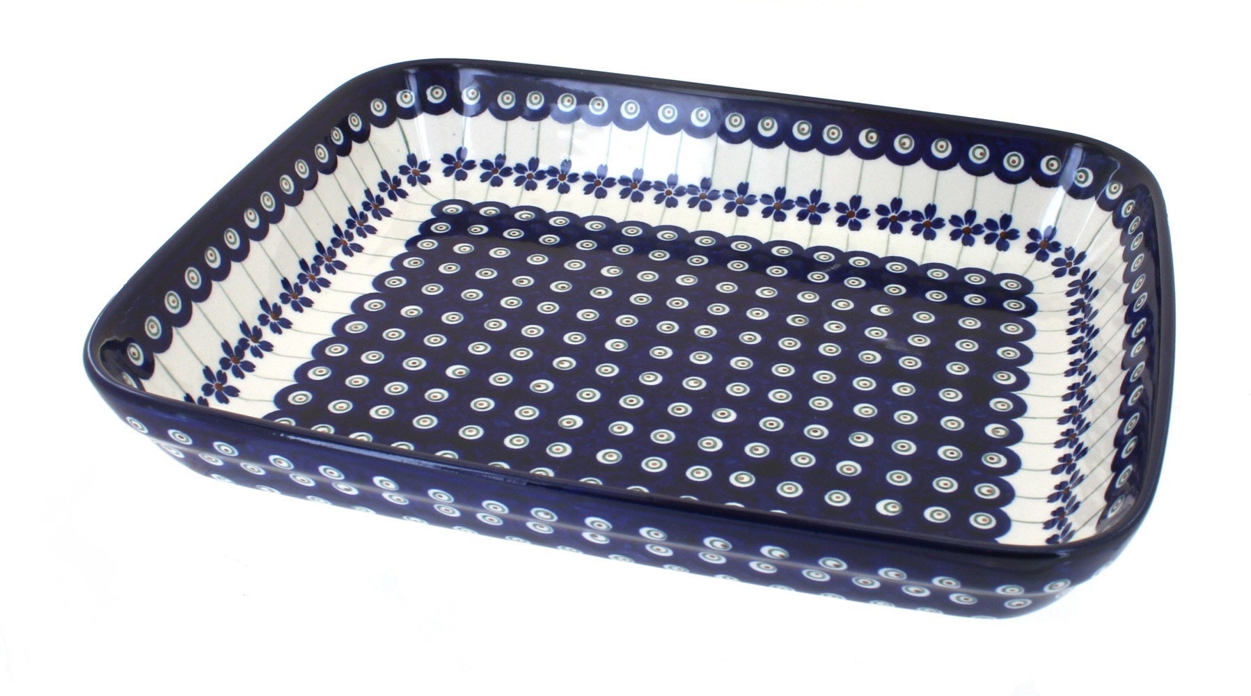 Zaklady Flowering Peacock Medium Bakeware — Polish Pottery
