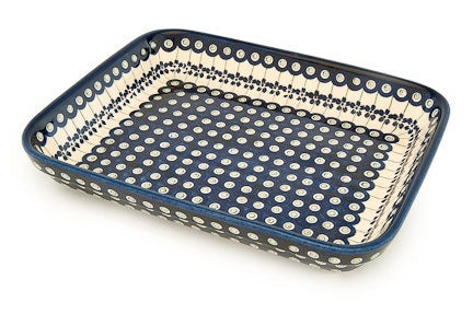 Detail image of Zaklady Flowering Peacock Medium Bakeware — Polish Pottery