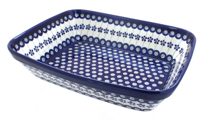Zaklady Flowering Peacock Large Bakeware — Polish Pottery