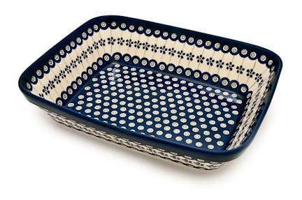 Detail image of Zaklady Flowering Peacock Large Bakeware — Polish Pottery