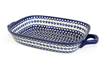 Detail image of Zaklady Flowering Peacock Large Bakeware — Polish Pottery