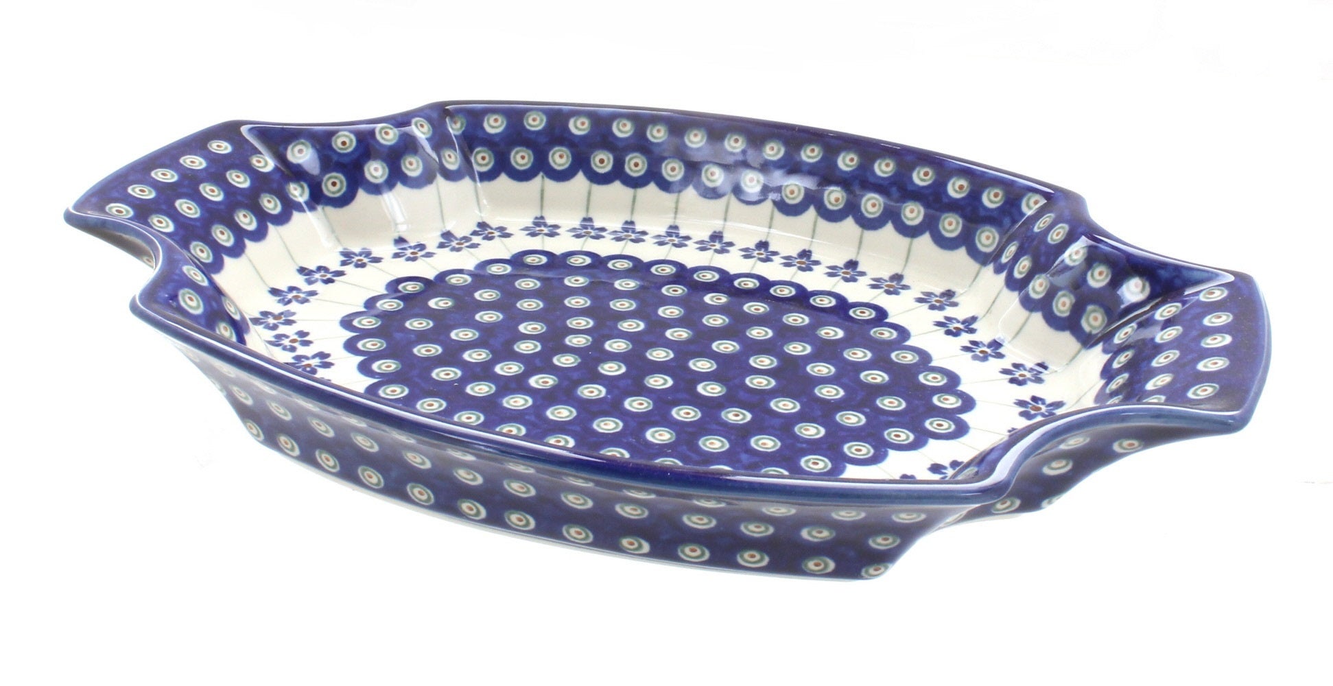 Zaklady Flowering Peacock Large Serving Piece — Polish Pottery