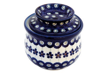 Detail image of Zaklady Flowering Peacock Butter Dish — Polish Pottery
